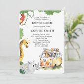 ワイルドホイールサファリ動物キャンパーヴァンベビーシャワー 招待状 (スタンド正面)