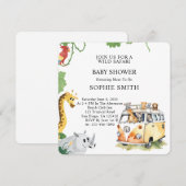 ワイルドホイールサファリ動物キャンパーヴァンベビーシャワー 招待状 (正面/裏面)