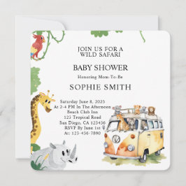ワイルドホイールサファリ動物キャンパーヴァンベビーシャワー 招待状