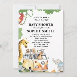 ワイルドホイールサファリ動物キャンパーヴァンベビーシャワー 招待状