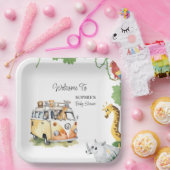 ワイルドホイールサファリ動物ベビーシャワーキャンパーバン ペーパープレート (パーティー)