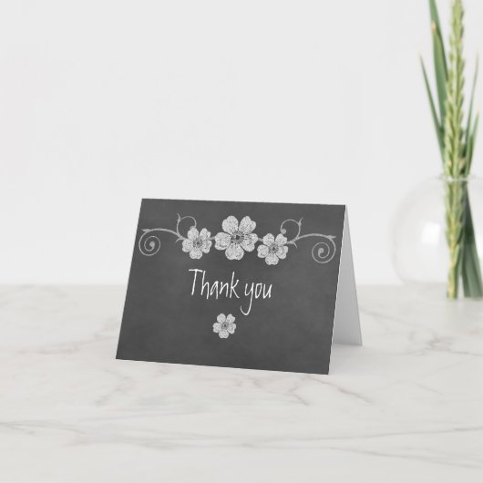 ワイルドホワイトローズチャルクボードありがとうノートカード サンキューカード (正面)