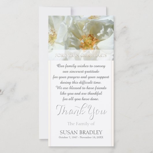 ワイルドホワイトローズ悔やみや弔慰ありがとうWフォトカード サンキューカード (正面)