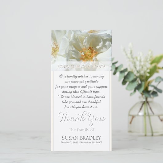 ワイルドホワイトローズ悔やみや弔慰ありがとうWフォトカード サンキューカード (スタンド正面)