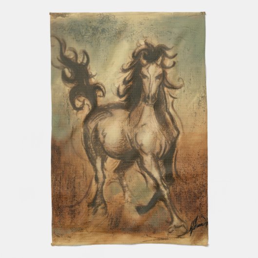 ワイルドホースと暖かい色 キッチンタオル (縦)