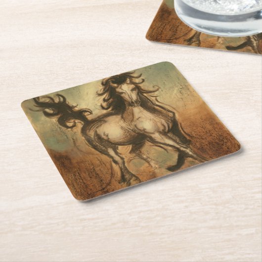 ワイルドホースと暖かい色 スクエアペーパーコースター (アングル)