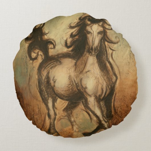 ワイルドホースと暖かい色 ラウンドクッション (裏面)