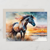 ワイルドホースon草の多い砂丘で夕日 (正面/裏面)