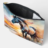 ワイルドホースon草の多い砂丘で夕日 アクセサリーポーチ (見開き)