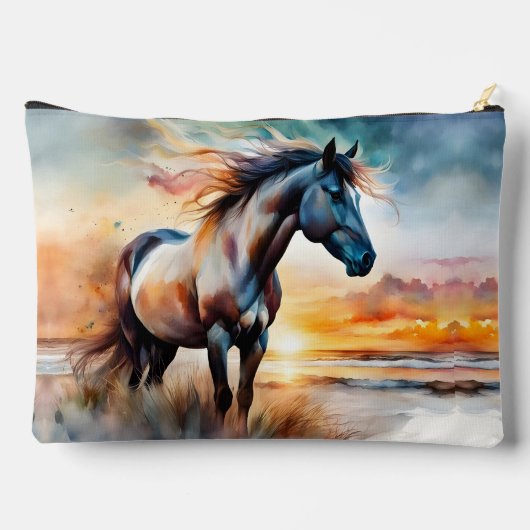 ワイルドホースon草の多い砂丘で夕日 アクセサリーポーチ (裏面)