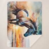 ワイルドホースon草の多い砂丘で夕日 シェルパブランケット (正面)