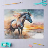 ワイルドホースon草の多い砂丘で夕日 薄葉紙 (クラフト)