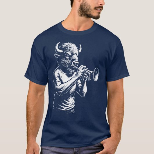 ワイルドホーンミュージカルサクソフォニストイラストレーション Tシャツ (正面)