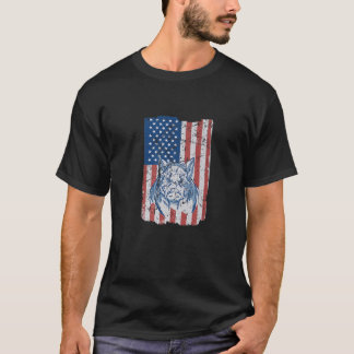 ワイルドボアUSA国旗 |狩り恋人おもしろいイノシシ Tシャツ