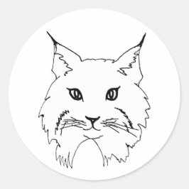 ワイルドボブキャット顔ラインアートイラストレーション ラウンドシール
