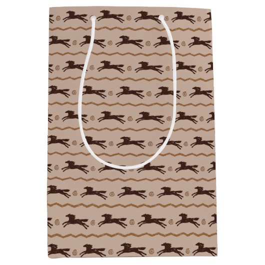 ワイルドポニーギャロピンホースオンタン馬好き ミディアムペーパーバッグ (正面)