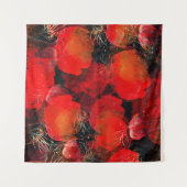 ワイルドポピー水カラーデジタルスケッチ タペストリー (正面(横))