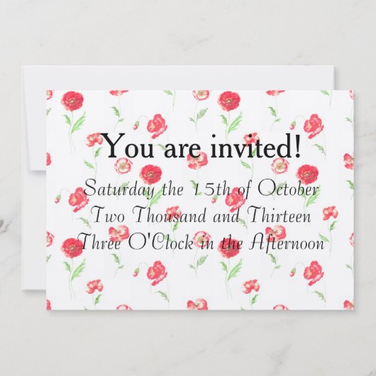 ワイルドポピー花 招待状 (裏面)