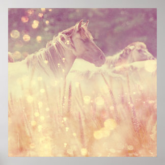 ワイルドマかわいらしスタン金ゴールドグリッターホース ポスター