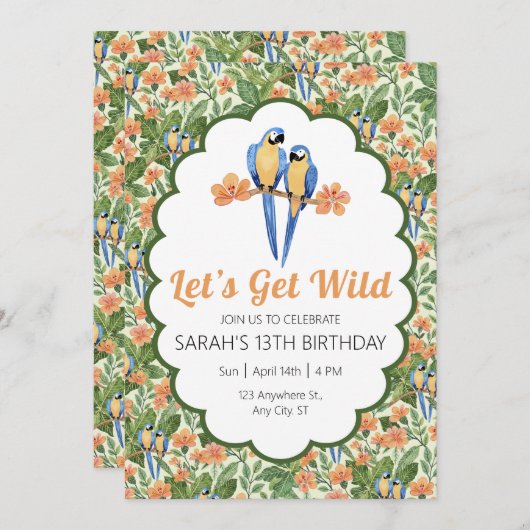 ワイルドマコージャングルトロピカル誕生日 招待状 (正面/裏面)