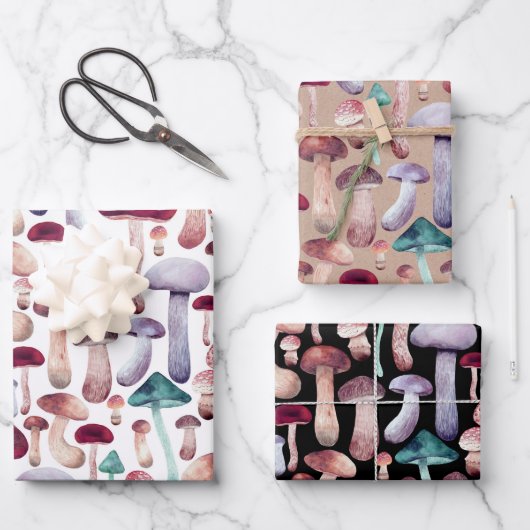 ワイルドマッシュルームウォーターイラストレーション ラッピングペーパーシート (正面)