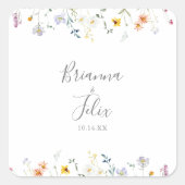 ワイルドマルチカラーフローラルウェディングエンベロープシール スクエアシール (正面)