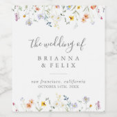 ワイルドマルチカラーフローラルウェディングワインラベル ワインラベル (シングルラベル)