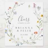 ワイルドマルチカラーフローラルチーズウェディングワインラベル ワインラベル (シングルラベル)