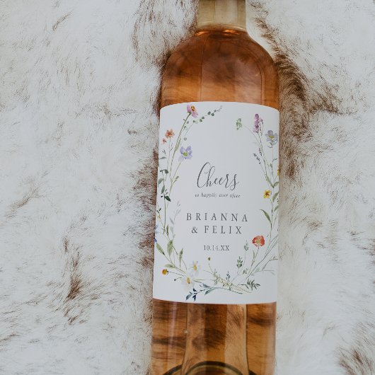 ワイルドマルチカラーフローラルチーズウェディングワインラベル ワインラベル