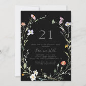 ワイルドマルチカラーフローラルブラック21stバースデーパーティー 招待状 (正面)