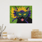 ワイルドマーディグラスキャットパーティーニューオーリンズマスクアートプリ ポスター (キッチン)