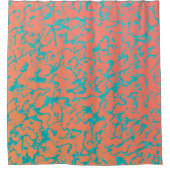 ワイルドマーブル6リビングコーラルアンドターコイズ シャワーカーテン (正面)