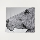 ワイルドミニマリストラインアートホースの流れ タペストリー (正面(横))