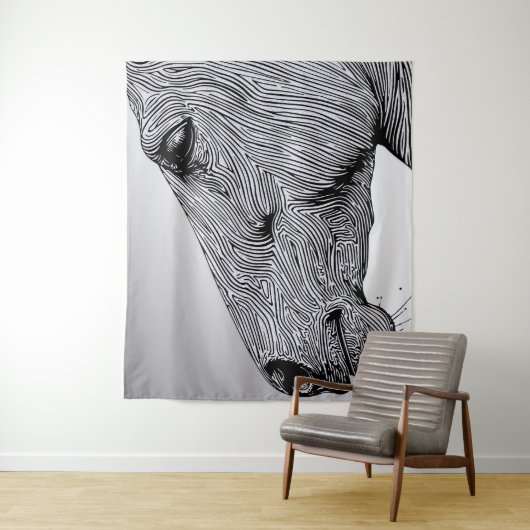 ワイルドミニマリストラインアートホースの流れ タペストリー (インサイチュ)