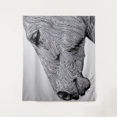 ワイルドミニマリストラインアートホースの流れ タペストリー (正面)