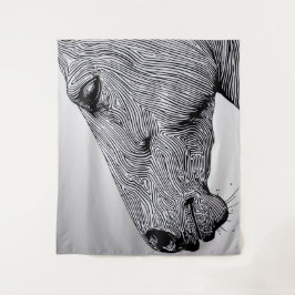 ワイルドミニマリストラインアートホースの流れ タペストリー