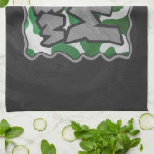 ワイルドミーカウグリーンアンドホワイトプリント キッチンタオル (折り畳み)