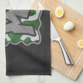 ワイルドミーカウグリーンアンドホワイトプリント キッチンタオル (四つ折り)