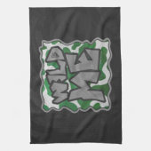ワイルドミーカウグリーンアンドホワイトプリント キッチンタオル (縦)