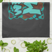 ワイルドミースネークブラウンとティール(緑がかった色)プリント キッチンタオル (折り畳み)