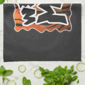 ワイルドミータイガーホットオレンジとブラックプリント キッチンタオル (折り畳み)