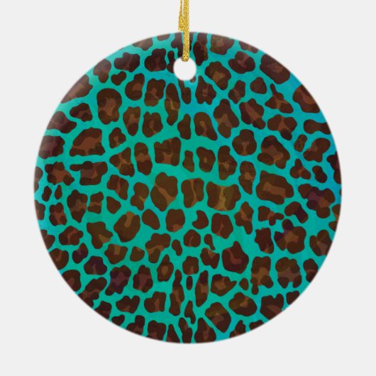 ワイルドミーブラウンとティール(緑がかった色)ヒョウデザイン セラミックオーナメント (裏面)