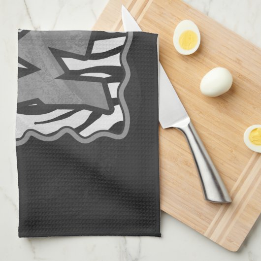 ワイルドメタイガーブラックアンドホワイトプリント キッチンタオル (四つ折り)