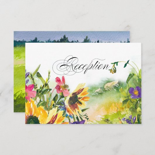 ワイルドメドウサンフラワーウェディングレセプションカード 招待状 (正面/裏面)