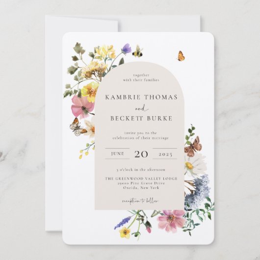 ワイルドメドウ フローラル アーチ フレーム ウェディング 招待状 (正面)