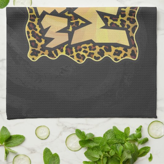 ワイルドメヒョウ茶色とイエロープリント キッチンタオル (折り畳み)