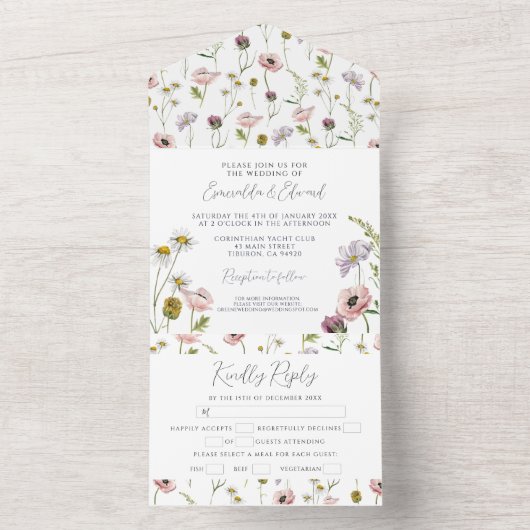 ワイルドモダンフラワーボホボタニカル庭園の結婚式 オールインワン招待状 (内側)