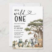 ワイルドモダンワンサファリジャングルボーイ1歳誕生日 招待状 (正面)