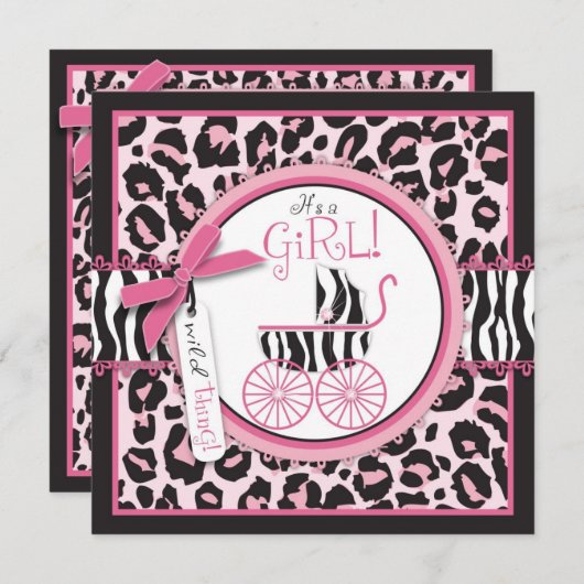 ワイルドモノ招待状スクエアピンクB 招待状 (正面/裏面)