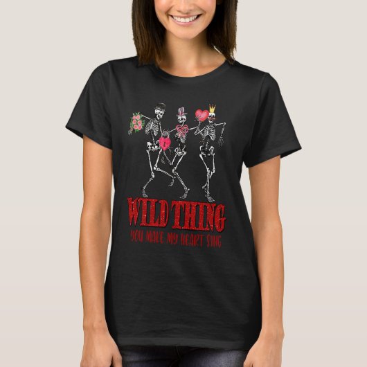 ワイルドモノ私のハート歌踊りスケルトン Tシャツ (正面)